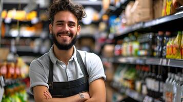Cheerful Retail Worker Providing Excellent Customer Service in Store photo