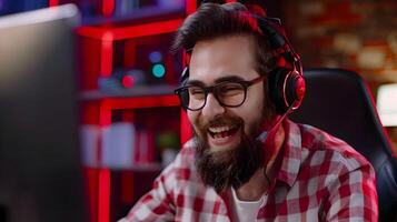 Cheerful IT Professional Immersed in Digital Work photo