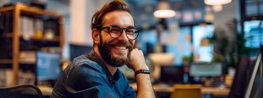 Confident and Friendly Young Professional Working in Coworking Space photo