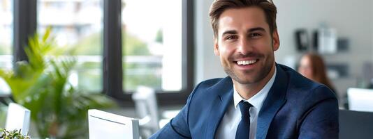 Confident Business Executive Enjoying Successful Career at the Office photo