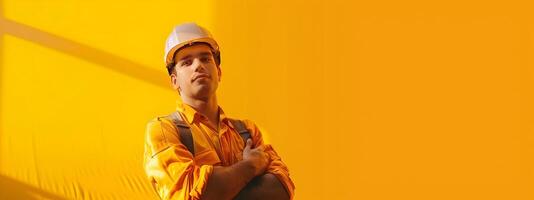 Confident Construction Worker Overseeing Site with Expertise photo