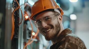 Confident Electrician Proudly Displays His Expertise on the Job photo