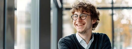 Confident Young Businessman Smiling at in Office Environment photo