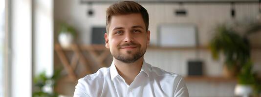 Confident Young Business Executive Working Diligently in Modern Office Setting photo