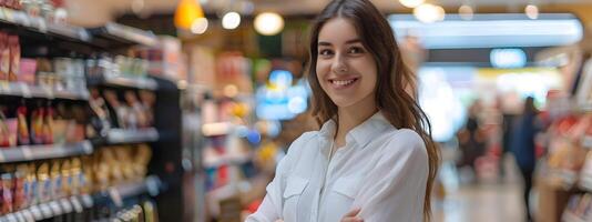 Confident Young Store Manager Overseeing in Retail Setting photo