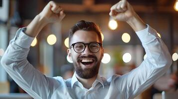 Energetic Young Business Consultant Celebrates Successful Strategies and Continuous Improvement Initiatives photo