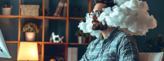 Focused Cloud Architect Vaping in Minimalist Coworking Space photo
