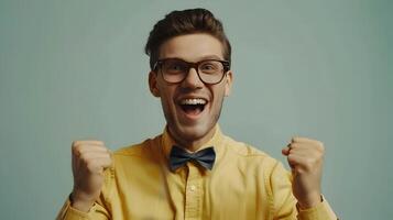 Enthusiastic Young Business Manager Celebrating Success in the Office photo