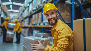 Enthusiastic Warehouse Staff Handling Shipments and Inventory with Professionalism photo