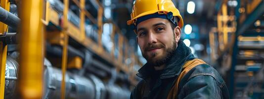 Experienced Pipefitter Overseeing in Industrial Warehouse photo