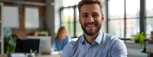 Confident Young Business Professional Smiling at in Modern Office photo