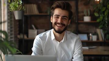 Confident Young Businessman Portrays Professional Success in Office Environment photo