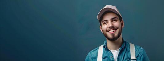 Confident Young Handyman Posing in Workwear with Tools photo