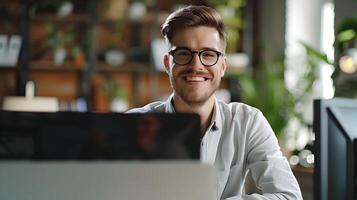 Confident Young IT Professional Embracing Modern Workspace Productivity photo