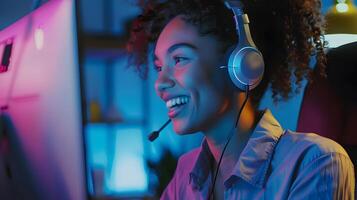 Delighted Customer Service Associate Providing Helpful Assistance with Warm Smile photo