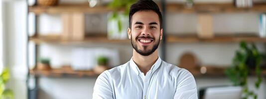 Confident Young Business Executive Smiling in Office Environment photo