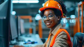 Confident Hardhat Wearing Technician Overseeing Industrial photo