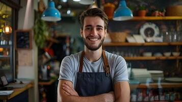 Friendly Uniformed Worker Smiling Confidently in Business Setting photo