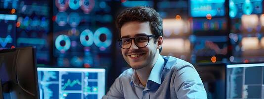 Confident Young Information Security Analyst Working Diligently at Office Desk photo