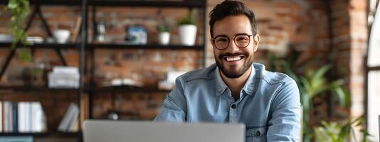 Happy Young Continuous Improvement Consultant Confidently Working in Modern Office photo