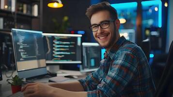 Hardworking and Innovative DevOps Engineer Embracing Technology in Dynamic Workspace photo