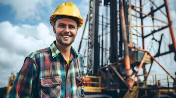 Hardworking Young Man Operating Heavy Equipment at Construction Site photo
