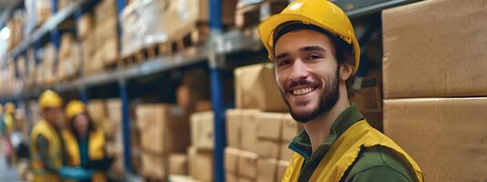 Satisfied Shipping and Receiving Staffer Working Diligently in Warehouse photo