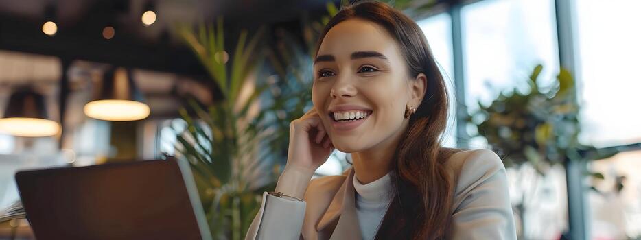 Smiling Young Professional Utilizing Laptop in Office Environment photo