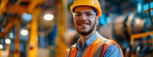Smiling Young Professional Working in Industrial Setting photo