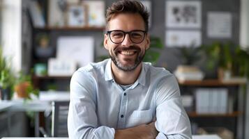 Successful Young Business Consultant Smiling at in Modern Office photo