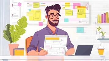 Young Scrum Master Strategizing and Collaborating in a Modern Workspace photo