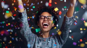 Young CEO Celebrating Triumph and Success with Joyful Enthusiasm photo