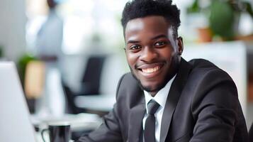 Successful Young Business Professional Smiles with Confidence in Office photo