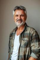 Cheerful mature man with a friendly smile, posed casually for a portrait photo