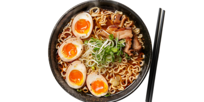 Delicious Ramen with Soft-Boiled Eggs, Pork, and Green Onions - Photo png