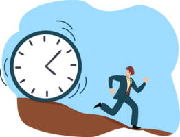 time management concept and run out of time work deadline or tried businessman running away from falling rolling huge clock down hill png