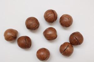 Macadamia nuts seeds background photo