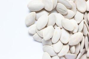Top view of pumpkin seeds pattern texture background photo