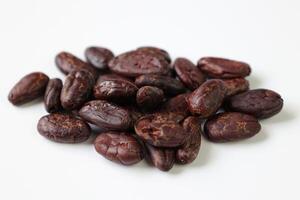 Roasted cocoa beans isolated on white background photo