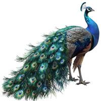 a peacock is standing with its tail feathers spread photo
