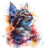 a painting of a cat with colorful splatters photo