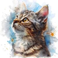 watercolor painting of a cat on a white background photo