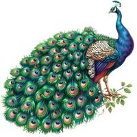 a peacock is standing on a branch with its tail feathers spread photo