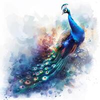 a painting of a peacock with colorful feathers photo