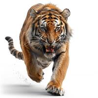 a tiger is running on a white background photo
