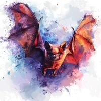 a painting of a bat with colorful paint splatters photo