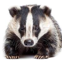 a close up of a badger on a white background photo