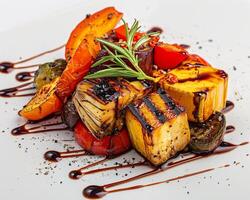 a plate of food with a sauce on it photo