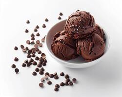chocolate ice cream in a bowl with chocolate chips photo