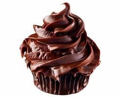 a chocolate cupcake with a swirl of chocolate icing photo